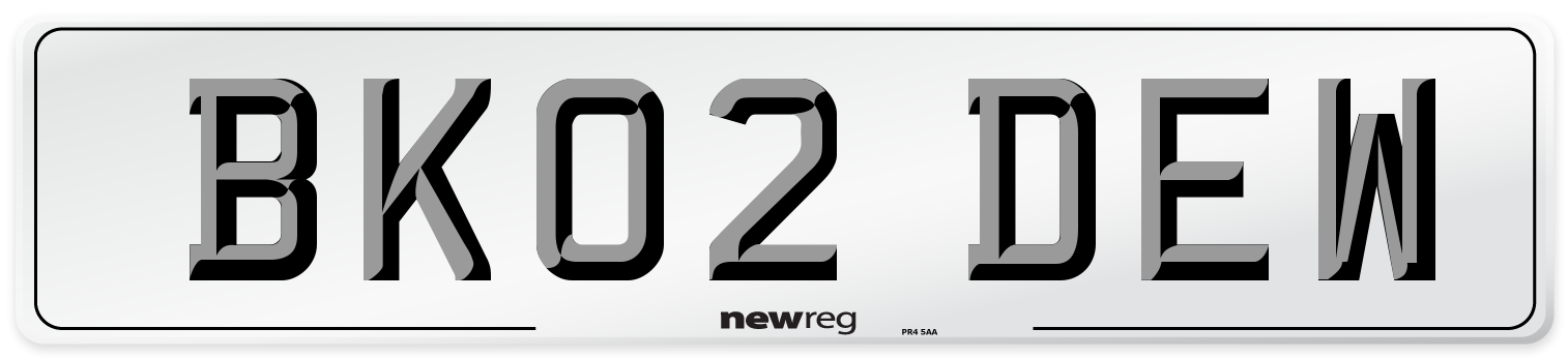 BK02 DEW Number Plate from New Reg
